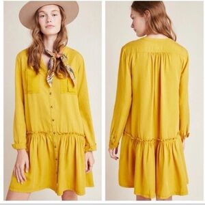 Anthropologie Maeve Marlie Long Sleeve Button Front Tunic Dress Sz 2 Mustard